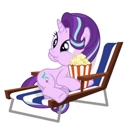 Size: 4000x4000 | Tagged: absurd resolution, .ai available, artist:masem, aweeg*, beach, chair, deck chair, derpibooru import, dis gon b gud, eating, food, lawn chair, popcorn, safe, simple background, solo, starlight glimmer, the crystalling, transparent background, vector