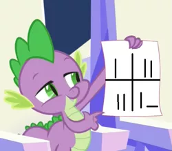 Size: 559x490 | Tagged: derpibooru import, edit, edited screencap, exploitable meme, forced meme, loss (meme), meme, safe, screencap, solo, spike, spike holding a paper, the crystalling