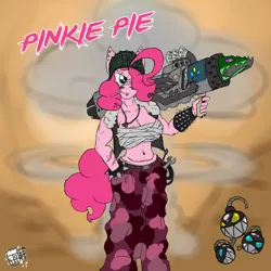 Size: 800x800 | Tagged: anthro, artist:sanyo2100, bomb, breasts, brütal, brutal equestria, brutal legend, busty pinkie pie, derpibooru import, female, gummy, muscles, pinkie pie, rocket launcher, safe, solo, weapon