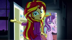 Size: 837x473 | Tagged: safe, derpibooru import, starlight glimmer, sunset shimmer, equestria girls, rainbow rocks, the crystalling, counterparts, exploitable meme, meme, obligatory pony, pinkie's refrigerator, twilight's counterparts