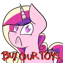 Size: 1500x1500 | Tagged: safe, artist:befishproductions, derpibooru import, princess cadance, alicorn, pony, :c, >:c, angry, buy our toys, cute, cutedance, female, frown, glare, looking at you, madorable, mare, shrunken pupils, signature, simple background, solo, text, transparent background, wide eyes