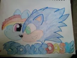 Size: 800x600 | Tagged: artist:superdupertails, crossover, derpibooru import, rainbow dash, safe, sonic the hedgehog, sonic the hedgehog (series), traditional art