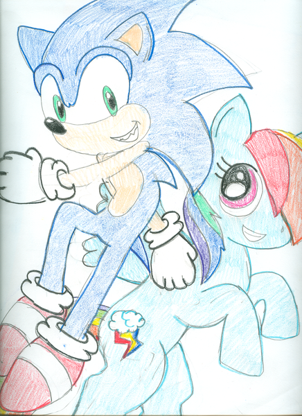 Size: 1700x2340 | Tagged: artist:superdupertails, crossover, derpibooru import, rainbow dash, safe, sonic the hedgehog, sonic the hedgehog (series), traditional art