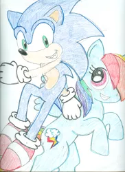 Size: 1700x2340 | Tagged: artist:superdupertails, crossover, derpibooru import, rainbow dash, safe, sonic the hedgehog, sonic the hedgehog (series), traditional art