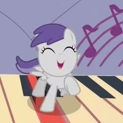 Size: 289x289 | Tagged: safe, derpibooru import, screencap, tornado bolt, pony, the gift of the maud pie, animated, background pony, big (movie), cute, female, filly, musical instrument, piano, tornadorable
