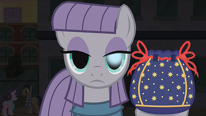 Size: 957x539 | Tagged: crossover, death stare, derpibooru import, edit, edited screencap, maud pie, pouch, rock pouch, safe, sans (undertale), screencap, spoilers for another series, stare, suri polomare, the fire in her eyes, the gift of the maud pie, this will end in a bad time, undertale, winning goal