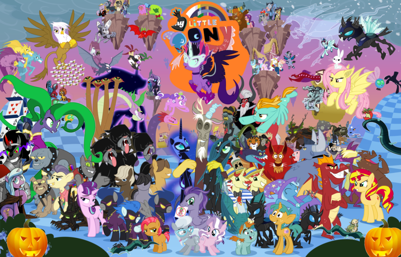 Size: 5999x3845 | Tagged: safe, artist:hooon, derpibooru import, idw, adagio dazzle, ahuizotl, angel bunny, aria blaze, arimaspi, babs seed, basil, big boy the cloud gremlin, buck withers, cerberus (character), chimera sisters, cirrus cloud, clump, decepticolt, diamond tiara, discord, doctor caballeron, dumbbell, fido, flam, flim, fluttershy, gilda, goldcap, ira, iron will, king longhorn, king sombra, larry, lightning dust, lord tirek, mane-iac, marine sandwich, mustachioed apple, nightmare moon, nightmare rarity, nosey news, olden pony, prince blueblood, prince rutherford, princess luna, principal abacus cinch, queen chrysalis, rabia, radiant hope, rarity, rough diamond, sci-twi, shadowfright, silver spoon, smooze, snails, snips, sonata dusk, spike, spoiled rich, starlight glimmer, street rat, sunset shimmer, suri polomare, svengallop, tantabus, trixie, twilight sparkle, well-to-do, wind rider, zappityhoof, oc, oc:kydose, bat, bat pony, bear, bee, bugbear, cerberus, changeling, chimera, cloud gremlins, cockatrice, cragadile, crocodile, diamond dog, dragon, fruit bat, gryphon, headless horse, hydra, insect, manticore, parasprite, siren, timber wolf, umbrum, ursa, ursa minor, equestria girls, friendship games, rainbow rocks, season 1, season 2, season 3, season 4, season 5, season 6, alicorn amulet, antagonist, bat ponified, black vine, changeling officer, chaos is magic, duality, flim flam brothers, flim flam miracle curative tonic, flutterbat, greed spike, headless, inspiration manifestation book, midnight sparkle, multiple heads, quill (character), race swap, raridose, shadowbolts, spikezilla, the dazzlings, three heads