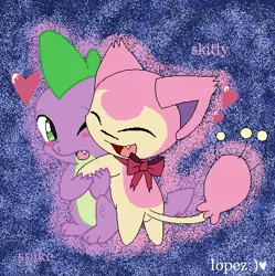 Size: 429x431 | Tagged: artist:lopez765, crossover, crossover shipping, derpibooru import, hug, pokémon, safe, shipping, skitty, spike