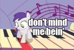 Size: 517x350 | Tagged: safe, derpibooru import, screencap, tornado bolt, pony, the gift of the maud pie, animated, background pony, big (movie), cute, dancing, female, filly, meme, musical instrument, piano, solo, theme song, tornadorable