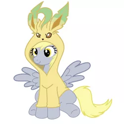 Size: 1200x1200 | Tagged: safe, artist:roxylalolcat, derpibooru import, derpy hooves, leafeon, pegasus, pony, clothes, cute, female, hoodie, mare, pokémon, solo
