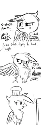 Size: 792x2376 | Tagged: safe, artist:tjpones, derpibooru import, gilda, gryphon, black and white, chef's hat, chest fluff, comic, crying, cute, gildadorable, gildere, grayscale, hat, monochrome, oven, puffed chest, simple background, tsunbirdie, tsundere, white background