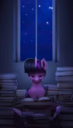 Size: 1000x1743 | Tagged: safe, artist:rodrigues404, derpibooru import, twilight sparkle, twilight sparkle (alicorn), alicorn, pony, book, female, mare, night, reading, solo