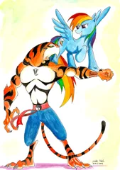 Size: 1614x2286 | Tagged: artist:souleatersaku90, backwards cutie mark, crossover, derpibooru import, perch, rainbow dash, safe, t'ai fu, t'ai fu: wrath of the tiger, traditional art, watercolor painting