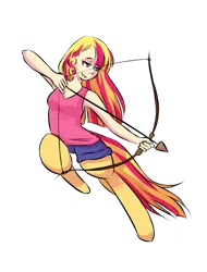 Size: 961x1267 | Tagged: archery, arrow, artist:cups, bow and arrow, bow (weapon), derpibooru import, oc, oc:eventide, offspring, parent:sunset shimmer, safe, satyr, unofficial characters only, weapon