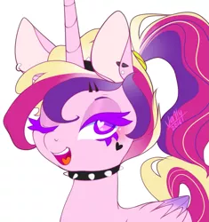 Size: 1407x1500 | Tagged: safe, artist:va1ly, derpibooru import, princess cadance, choker, cute, cutedance, ear piercing, earring, edgy, heart, heart eyes, it's a phase, jewelry, open mouth, piercing, punk, simple background, solo, spiked choker, white background, wingding eyes