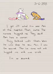 Size: 2400x3300 | Tagged: artist:aaronmk, cancer (disease), derpibooru import, diary, dinky hooves, dinky hooves's diary, flash sentry, implied death, lined paper, nurse redheart, sad, safe