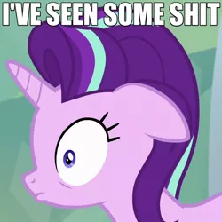 Size: 600x600 | Tagged: caption, derpibooru import, floppy ears, i've seen some shit, reaction image, safe, screencap, shocked, solo, speechless, stare, starlight glimmer, stunned, surprised, the crystalling, vulgar