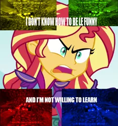 Size: 365x390 | Tagged: safe, derpibooru import, edit, edited screencap, screencap, sunset shimmer, equestria girls, friendship games, caption, conker's bad fur day, exploitable meme, image macro, meme, sunset is not willing to learn, text, the great mighty poo