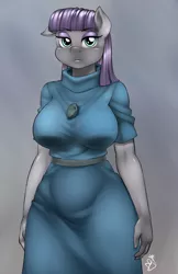 Size: 500x773 | Tagged: anthro, artist:pia-sama, big breasts, boulder (pet), breasts, busty maud pie, clothes, derpibooru import, dress, female, maud pie, solo, solo female, suggestive