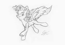 Size: 2291x1581 | Tagged: safe, artist:dcencia, derpibooru import, twilight sparkle, twilight sparkle (alicorn), alicorn, pony, female, gadget hackwrench, mare, monochrome, traditional art