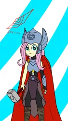 Size: 1152x2048 | Tagged: safe, artist:senketsushimmer, derpibooru import, fluttershy, equestria girls, crossover, hammer, mjölnir, solo, thor, war hammer