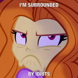 Size: 500x500 | Tagged: safe, artist:wubcakeva, derpibooru import, screencap, adagio dazzle, equestria girls, caption, frown, grumpy, i'm surrounded by idiots, image macro, meme, scar, solo, text, the lion king