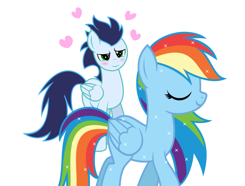 Size: 1024x779 | Tagged: safe, artist:sunsetsparkle129, derpibooru import, rainbow dash, soarin', pony, blushing, female, male, shipping, soarindash, sparkling, straight