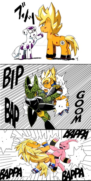 Size: 763x1517 | Tagged: safe, artist:nickstarwind89, derpibooru import, ponified, pony, cell (dbz), dragon ball z, frieza, goku, kid buu, perfect cell, super saiyan, super saiyan 3