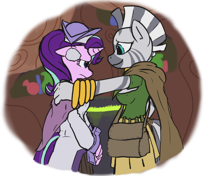 Size: 1000x800 | Tagged: alchemist, anthro, artist:brownie-bytes, cauldron, derpibooru import, final fantasy, safe, sage, smiling, starlight glimmer, zebra, zecora, zecora's hut