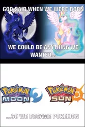 Size: 640x960 | Tagged: derpibooru import, meme, pokémon, pokémon sun and moon, princess celestia, princess luna, safe