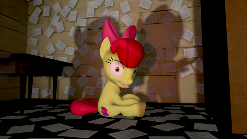 Size: 3840x2160 | Tagged: 3d, apple bloom, artist:edplus, clubhouse, crusaders clubhouse, cutie mark, derpibooru import, on your marks, safe, scene interpretation, snapple bloom, the cmc's cutie marks