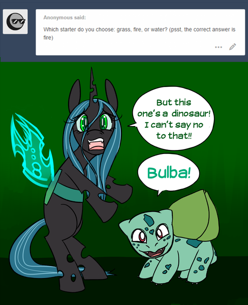 Size: 1000x1230 | Tagged: artist:ryuredwings, bulbasaur, comic, crossover, derpibooru import, female, filly, filly queen chrysalis, pokémon, queen chrysalis, safe, younger