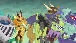 Size: 1920x1080 | Tagged: amarant, armor, background dragon, derpibooru import, discovery family logo, dragon, dragon armor, gauntlet of fire, princess ember, prominence, safe, scalio, screencap, snake (dragon), teenaged dragon, the happiest of dragons, thod, vex