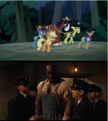 Size: 1024x1152 | Tagged: applejack, appleoosa's most wanted, comparison, derpibooru import, fridge horror, michael clarke duncan, safe, screencap, sheriff silverstar, the green mile, the implications are horrible, tom hanks, trouble shoes, unfortunate implications