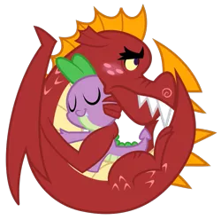Size: 745x740 | Tagged: safe, artist:changeling #209458, derpibooru import, garble, spike, dragon, gauntlet of fire, .svg available, ball, blushing, cute, garball, garble's hugs, hug, simple background, spikabetes, svg, transparent background, vector