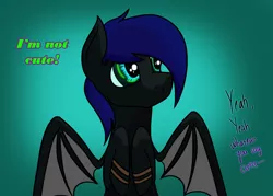 Size: 2100x1500 | Tagged: safe, artist:viennaarts, derpibooru import, oc, oc:sicarius, unofficial characters only, bat pony, pony, :<, annoyed, i'm not cute, solo, spread wings, wings