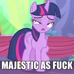 Size: 450x450 | Tagged: alicorn, caption, derpibooru import, exploitable meme, faic, image macro, majestic as fuck, meme, no second prances, safe, screencap, text, twilight sparkle, twilight sparkle (alicorn), vulgar