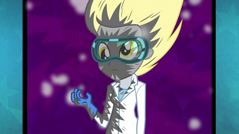 Size: 1920x1080 | Tagged: safe, derpibooru import, screencap, derpy hooves, acadeca, equestria girls, friendship games, clothes, explosion, goggles, i just don't know what went wrong, lab coat, potion, solo