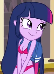 Size: 350x480 | Tagged: suggestive, derpibooru import, edit, edited screencap, editor:ah96, screencap, twilight sparkle, equestria girls, equestria girls (movie), backpack, belly button, bra, breast edit, breasts, cleavage, clothes, cute, female, panties, solo, underwear, underwear edit