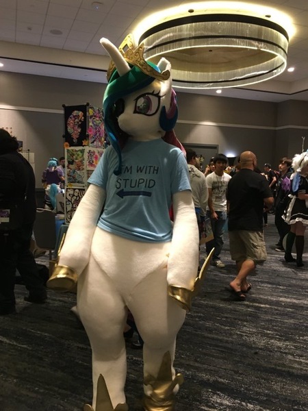 Size: 600x800 | Tagged: artist:toki, babscon, babscon 2016, clothes, cosplay, costume, cute, derpibooru import, fursuit, human, i'm with stupid, irl, irl human, photo, princess celestia, safe, solo