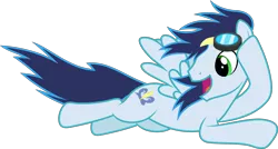 Size: 6000x3219 | Tagged: safe, artist:dashiesparkle, derpibooru import, soarin', pony, rainbow falls, .svg available, absurd resolution, flying, goggles, inkscape, open mouth, ponyscape, simple background, solo, transparent background, vector
