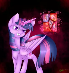 Size: 1024x1087 | Tagged: grimdark, artist:lemonpanda214, derpibooru import, twilight sparkle, twilight sparkle (alicorn), alicorn, pony, blood, book, bookbinding, cutie mark, female, mare, solo