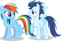 Size: 1024x682 | Tagged: safe, artist:jpokebrony, derpibooru import, rainbow dash, soarin', pony, injured wing, old cutie mark, shipping fuel, simple background, transparent background, vector, wings