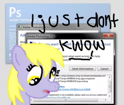 Size: 680x580 | Tagged: safe, artist:inkblu, derpibooru import, derpy hooves, pegasus, pony, crash, error message, female, i just don't know what went wrong, mare, microsoft, photoshop, solo, windows, windows 7