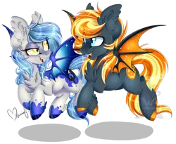 Size: 1024x840 | Tagged: safe, artist:silent-shadow-wolf, derpibooru import, oc, oc:jack o'lantern, oc:midnight radiance, unofficial characters only, bat pony, pony, simple background, transparent background