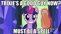 Size: 960x540 | Tagged: safe, derpibooru import, screencap, twilight sparkle, twilight sparkle (alicorn), alicorn, pony, no second prances, what about discord?, caption, exploitable meme, female, image macro, mare, meme, must be a spell, text
