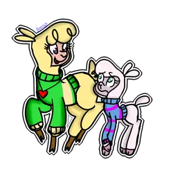 Size: 540x540 | Tagged: alpaca, artist:apple-jazzy, chara, community related, derpibooru import, frisk, lamb, paprika paca, pom lamb, reference, safe, sheep, simple background, them's fightin' herds, transparent background, undertale