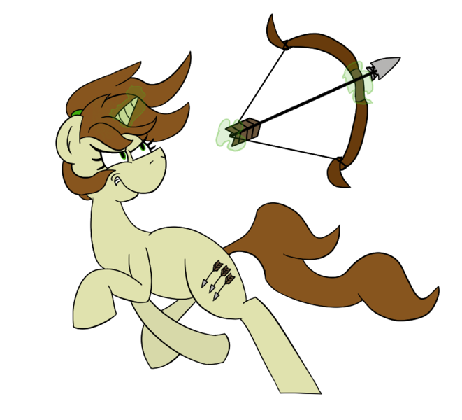 Size: 892x810 | Tagged: safe, artist:cowsrtasty, derpibooru import, oc, oc:fancy fletch, unofficial characters only, pony, unicorn, archery, arrow, bow (weapon), bow and arrow, magic, solo, weapon