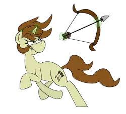 Size: 892x810 | Tagged: safe, artist:cowsrtasty, derpibooru import, oc, oc:fancy fletch, unofficial characters only, pony, unicorn, archery, arrow, bow (weapon), bow and arrow, magic, solo, weapon