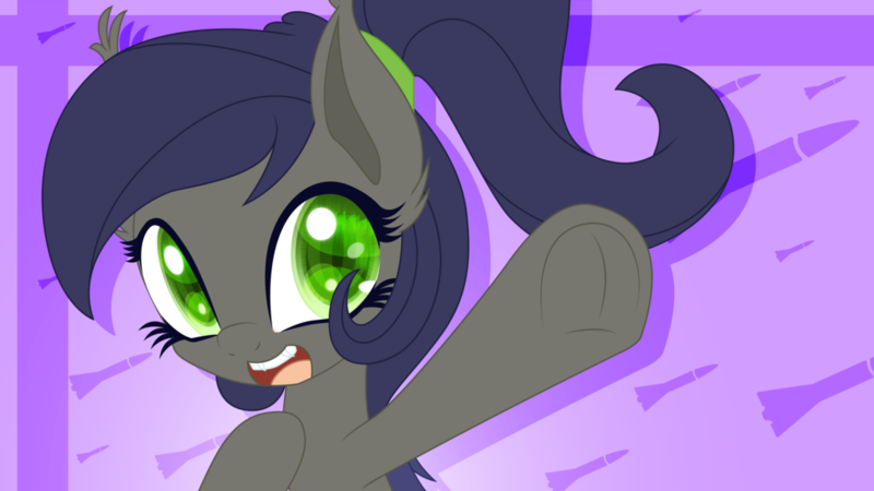 Size: 1024x576 | Tagged: safe, artist:an-m, derpibooru import, oc, oc:frostbite, unofficial characters only, bat pony, pony, fangs, frog (hoof), solo, underhoof, waving